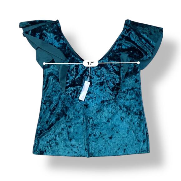 Nordstrom Chelsea28 NWT Green Velvet Ruffle Blouse Womens Size L Jewel Glam - Picture 4 of 7